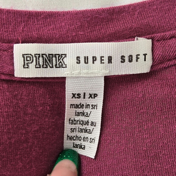 🎄 Victoria Secret PINK EUC Soft long sleeve tie front top XS dark pink Bayberry - Picture 5 of 14